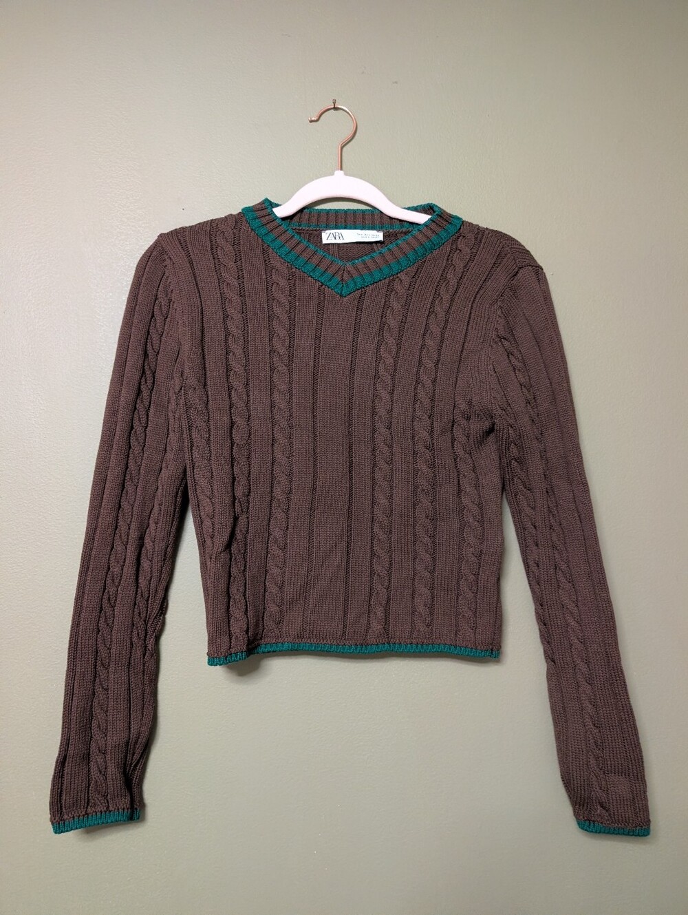 Brown Preppy V neck Sweater